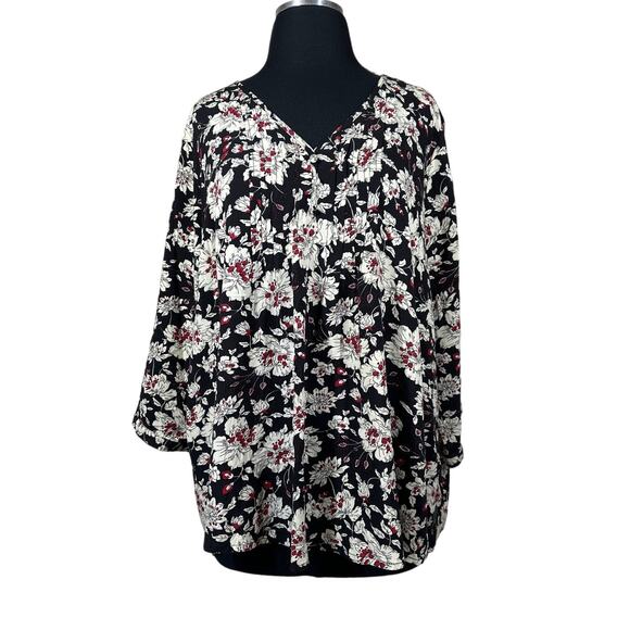 Fun 2 Fun Stitch Fix Floral Pintuck Pullover Blouse Top Black 2XL Office Casual - Picture 2 of 14